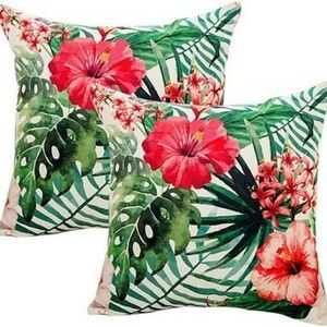 *NWOT* Tropical Flower Leaves Accent Pillow Cover